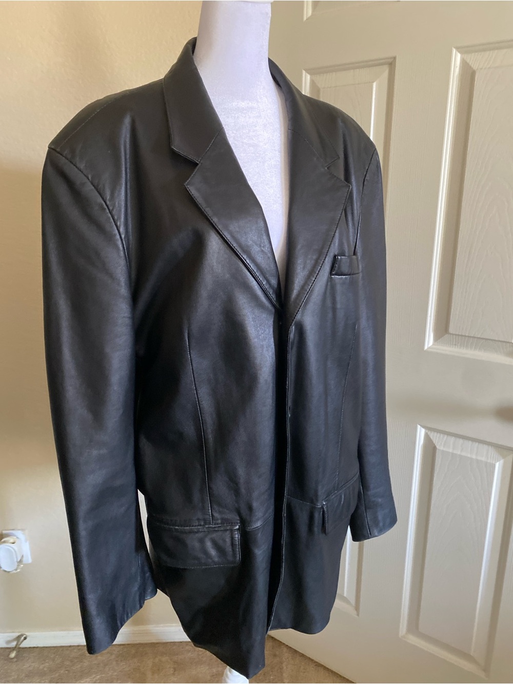 Vintage Black Leather Sport Coat Blazer 42R Matrix Grunge 90’s